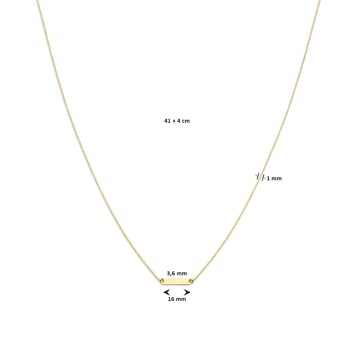 collana da incidere placca 1,6 mm 41 + 4 cm 14K oro giallo