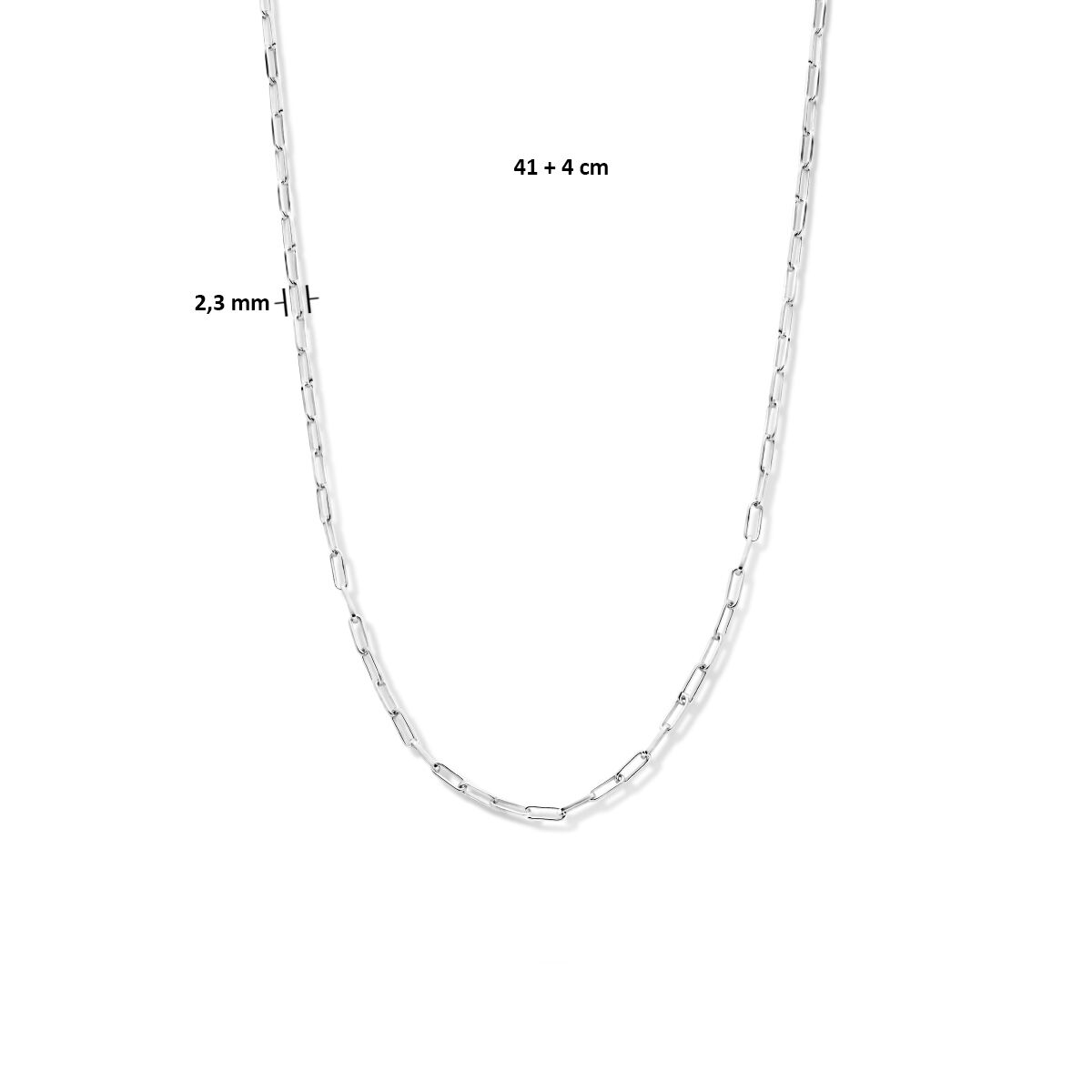 Collana in argento da donna paperclip a tubo quadrato rodiata