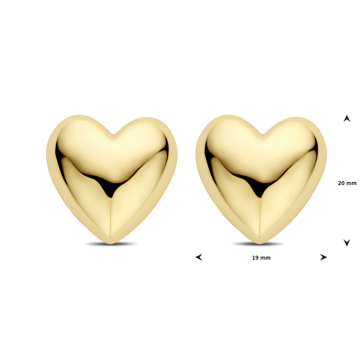 orecchini a bottone cuore 20 mm 1 micron argento dorato (giallo)