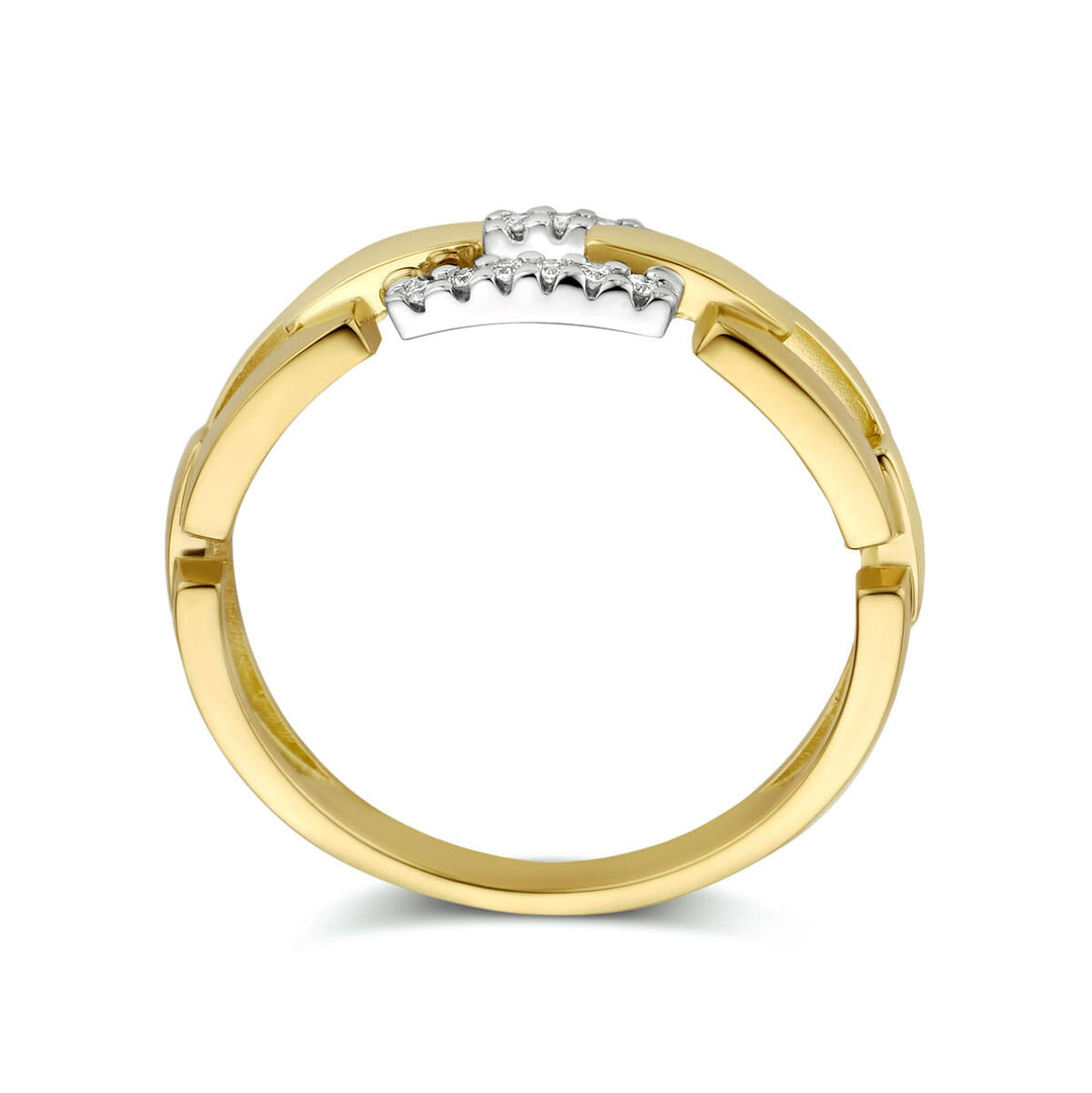 ring schakel diamant 0.05ct h si 14K bicolor goud geel/wit