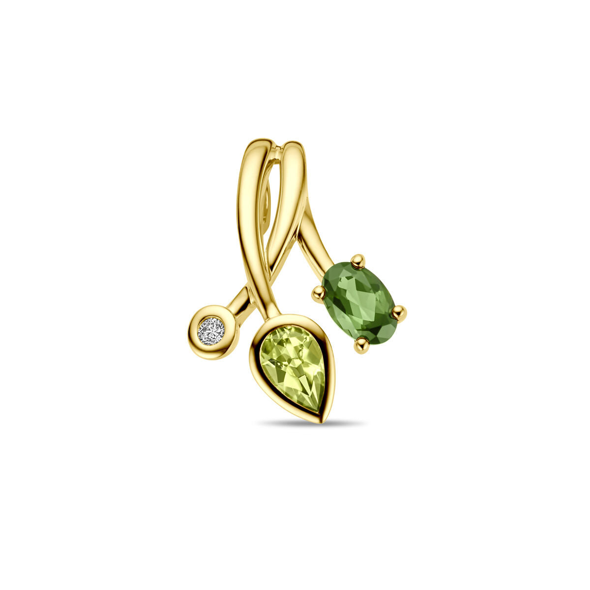 Ciondolo in oro giallo 14K con toermalina verde, peridoto e diamante 0,03 ct.