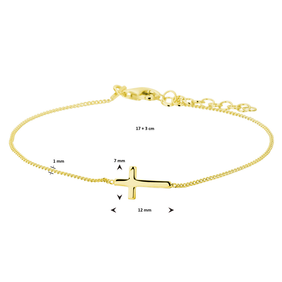bracciale croce 17 + 3 cm 3 micron argento dorato (giallo)