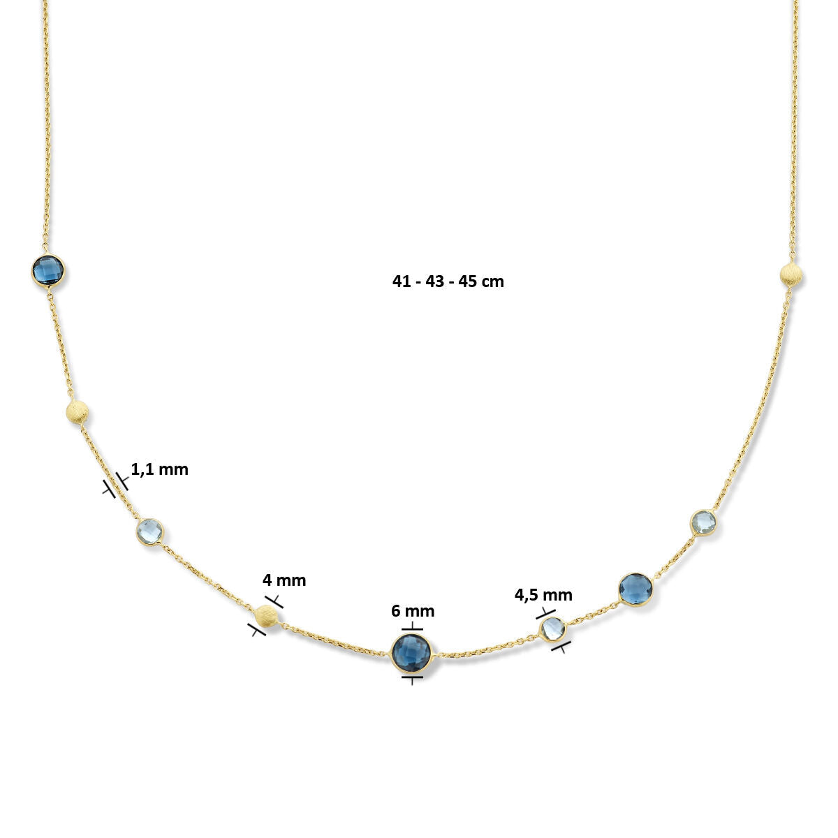Collana da donna in oro con topazio london blue e blu e tondini 14K