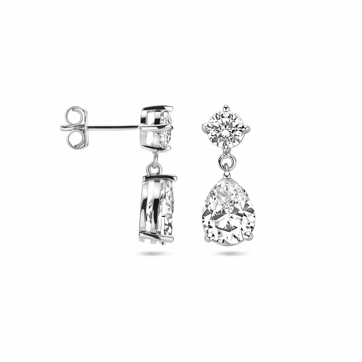 Orecchini pendenti zircone 20 mm argento rodiato