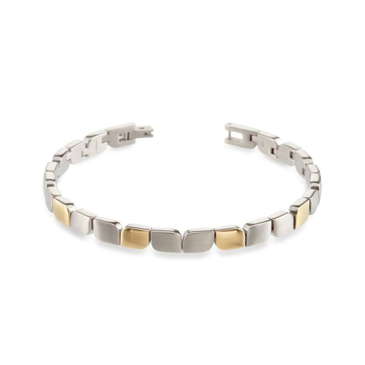 Bracciale in titanio bicolore con elementi rettangolari lucidi e opachi.