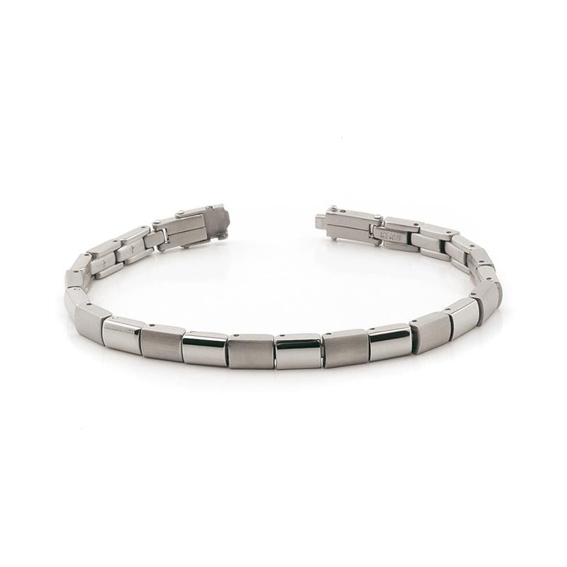 Bracciale in titanio con maglie rettangolari e finitura lucida.