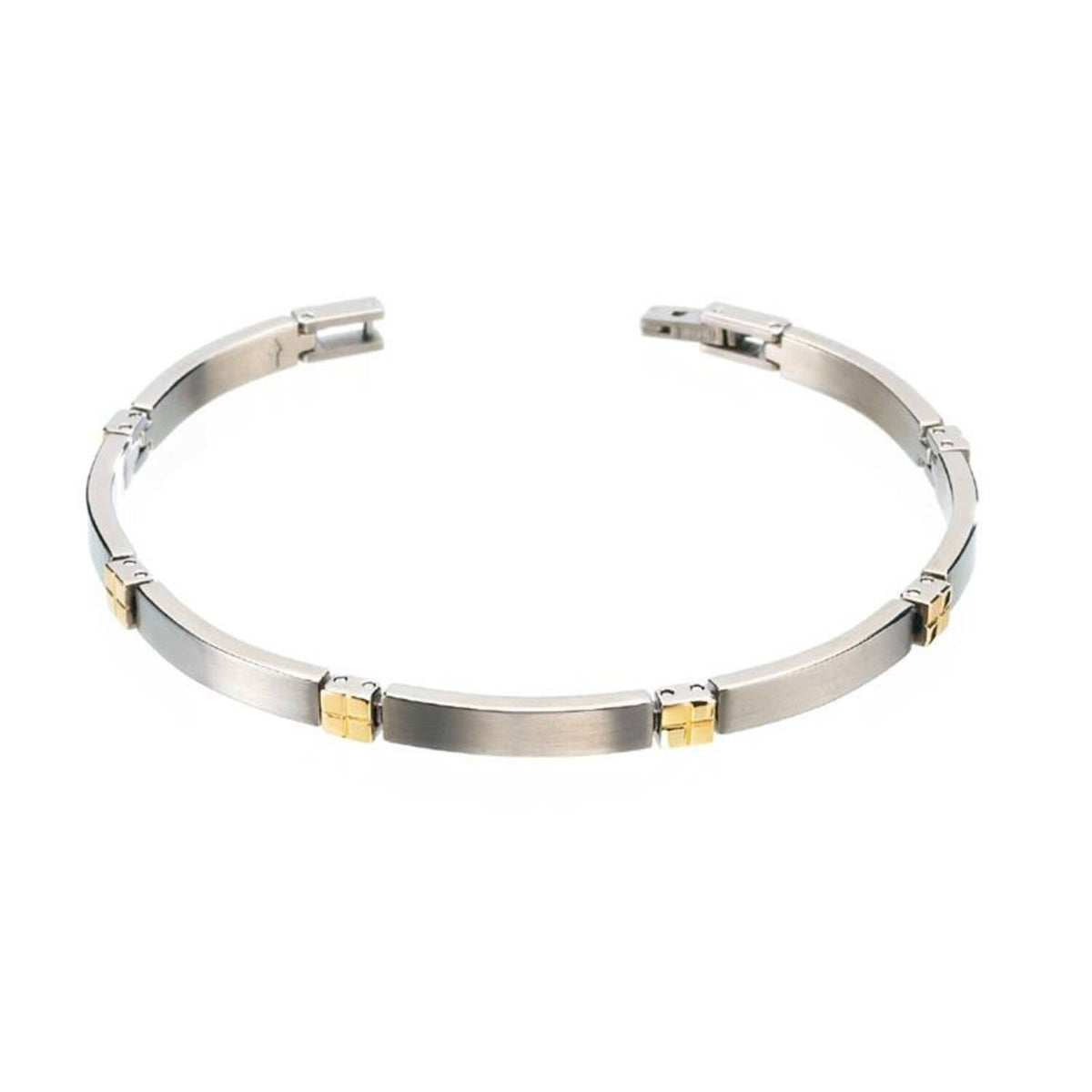 Bracciale in titanio bicolore con elementi dorati e finitura opaca.