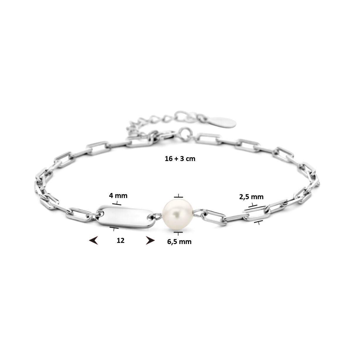 Bracciale da incisione perla piastra 4,0 mm argento rodiato