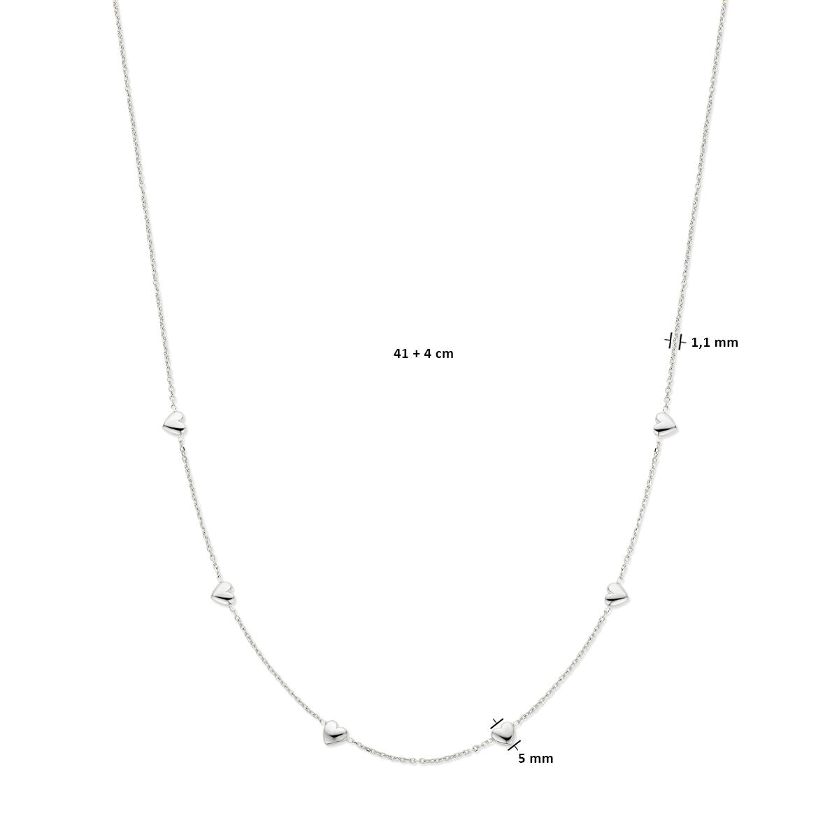 collana cuoricini 41 + 4 cm argento rodiato