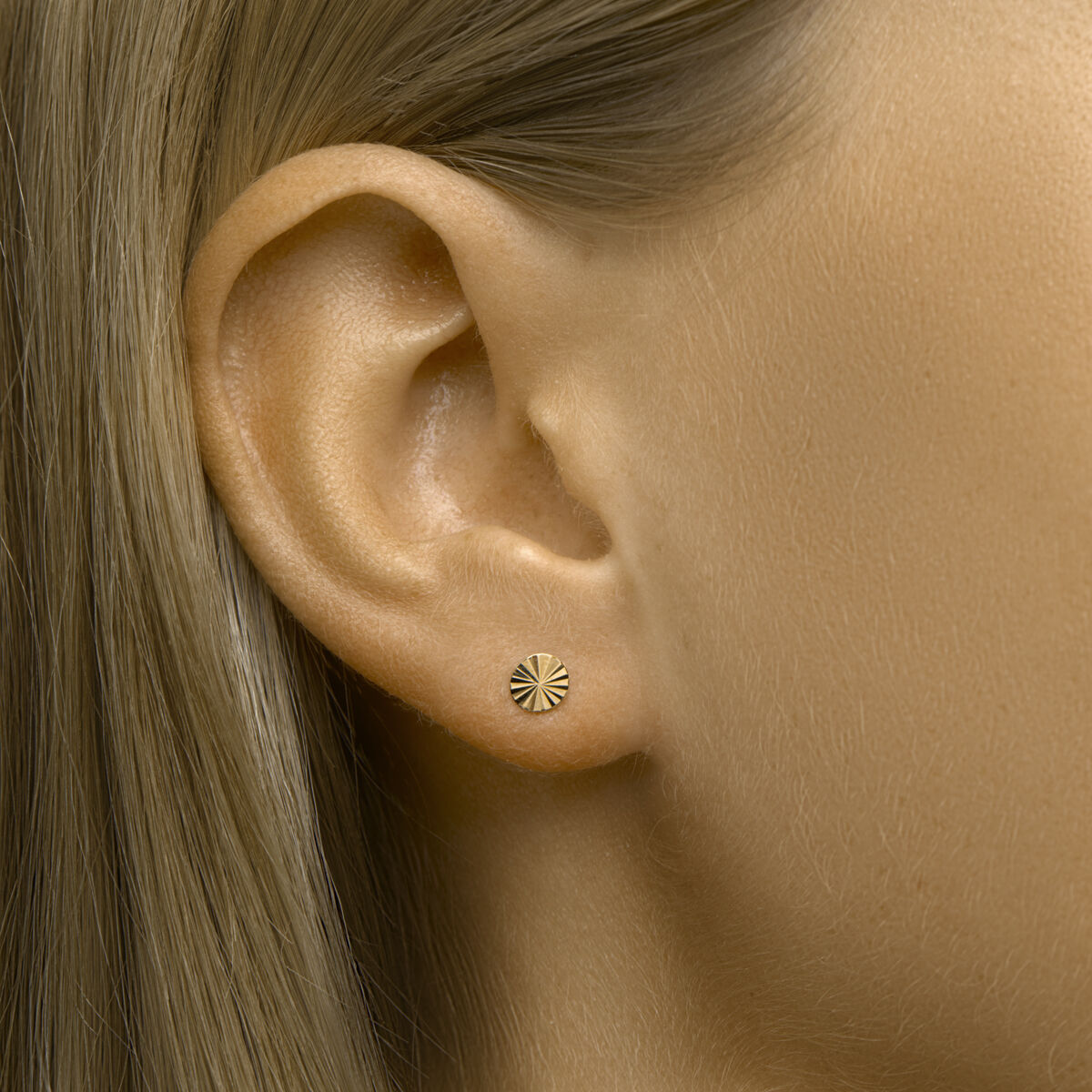 orecchini a bottone tondo diamantato 14K oro giallo