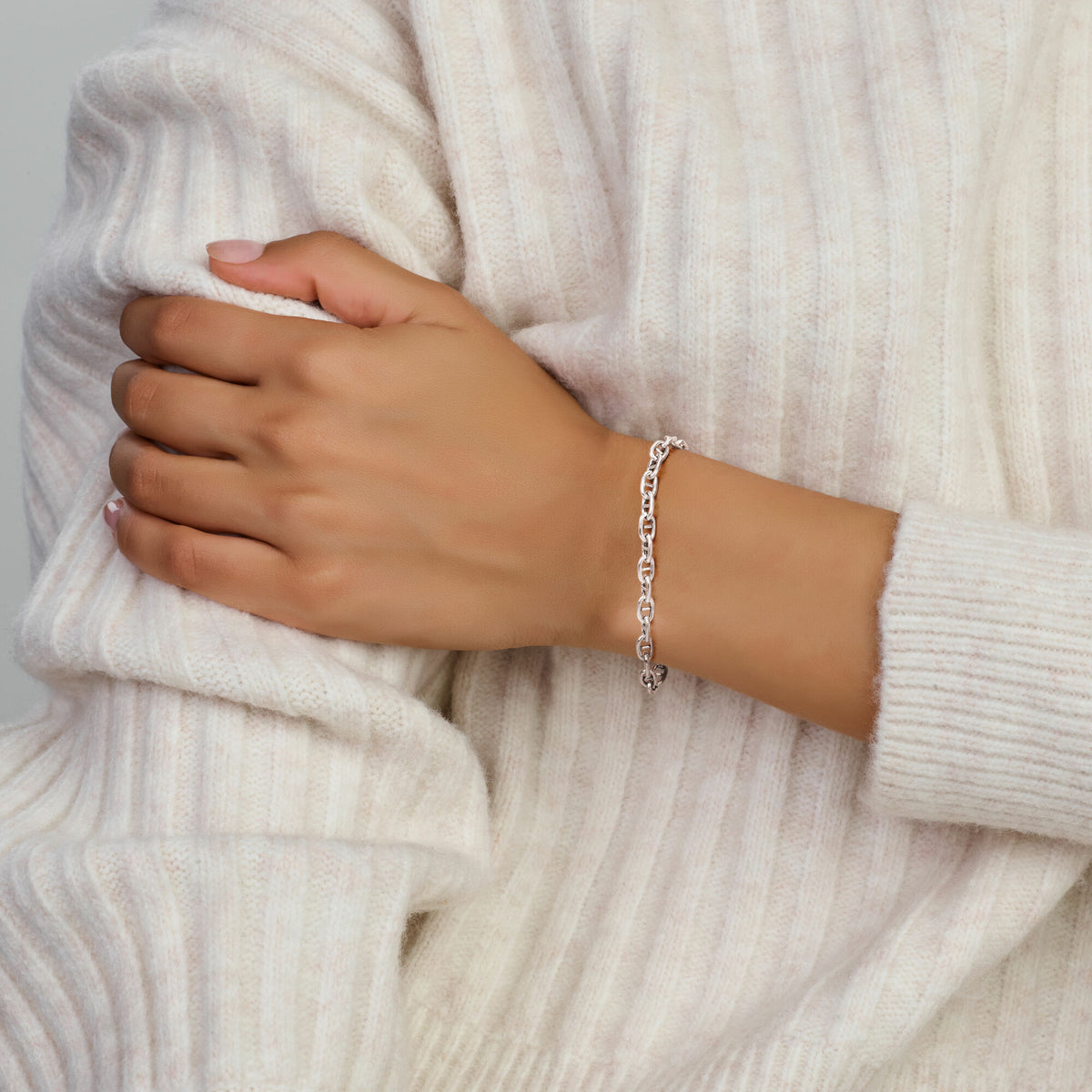 bracciale maglia marina 5,8 mm 19 cm con grande chiusura a scatto argento rodiato