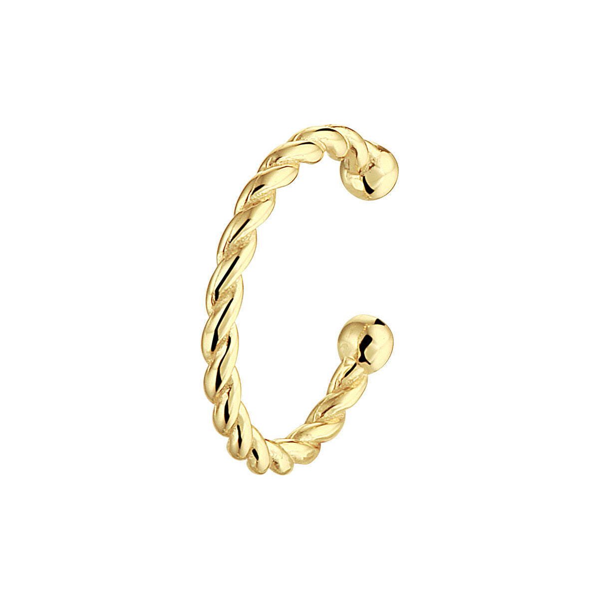 Gedraaide earcuff van 1 micron geel verguld zilver met twee bolle uiteinden.
