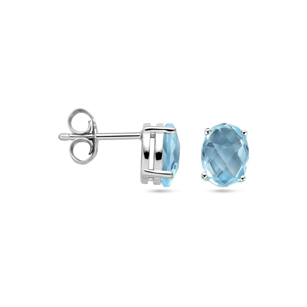 orecchini a bottone topazio blu argento rodiato