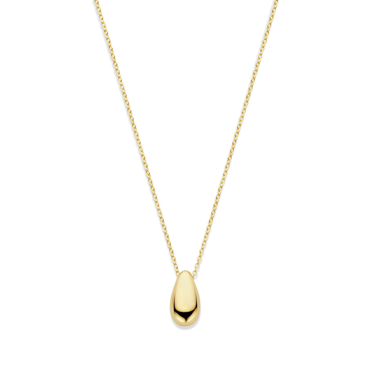 Druppelvormig collier van verguld zilver met een glanzende afwerking, hangend aan een fijne ketting.