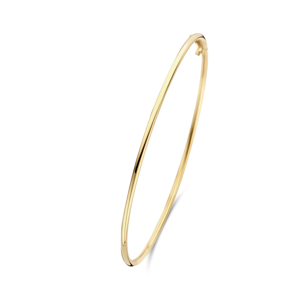 Bracciale in oro giallo 14K, forma rotonda, spessore 1,8 mm, dimensioni 60 x 55 mm.