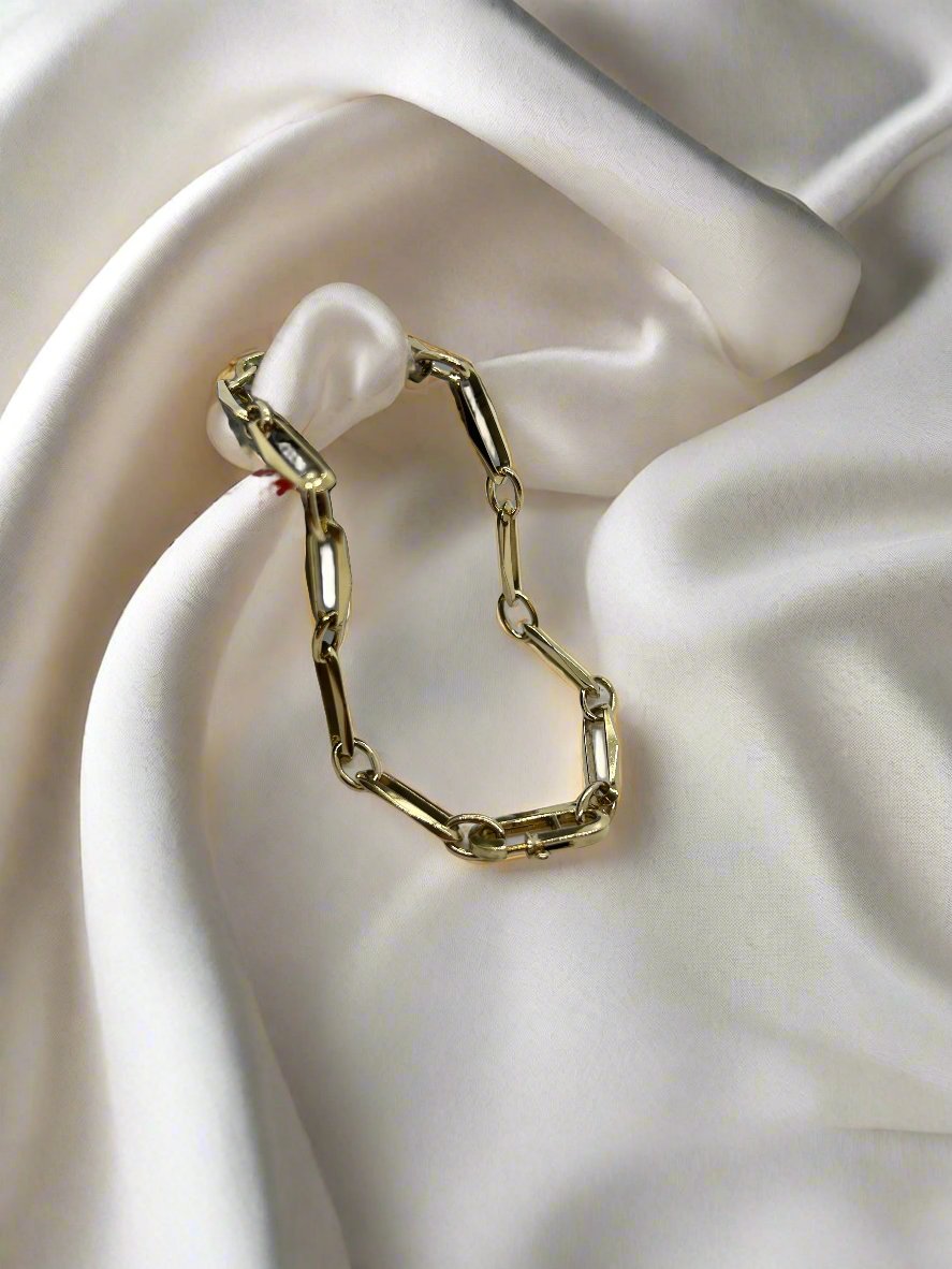 Bracciale vintage in oro 14k, chiusura permanente, peso 7.7gr, design a maglia.