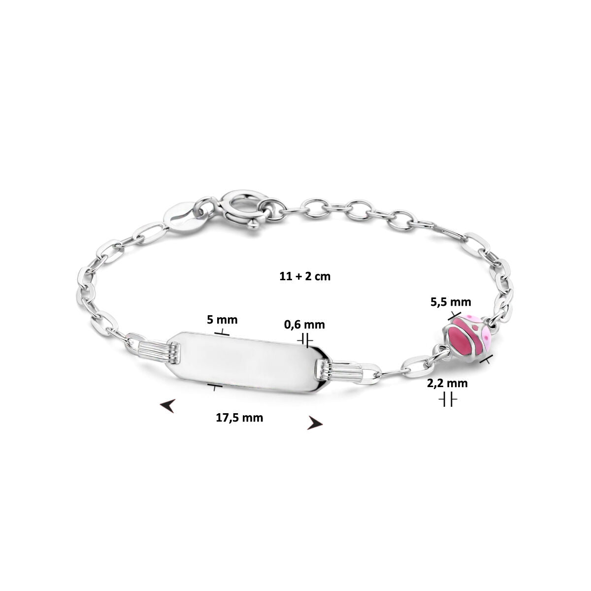 bracciale da incisione coccinella piastra 5,0 mm 11 + 2 cm argento rodiato