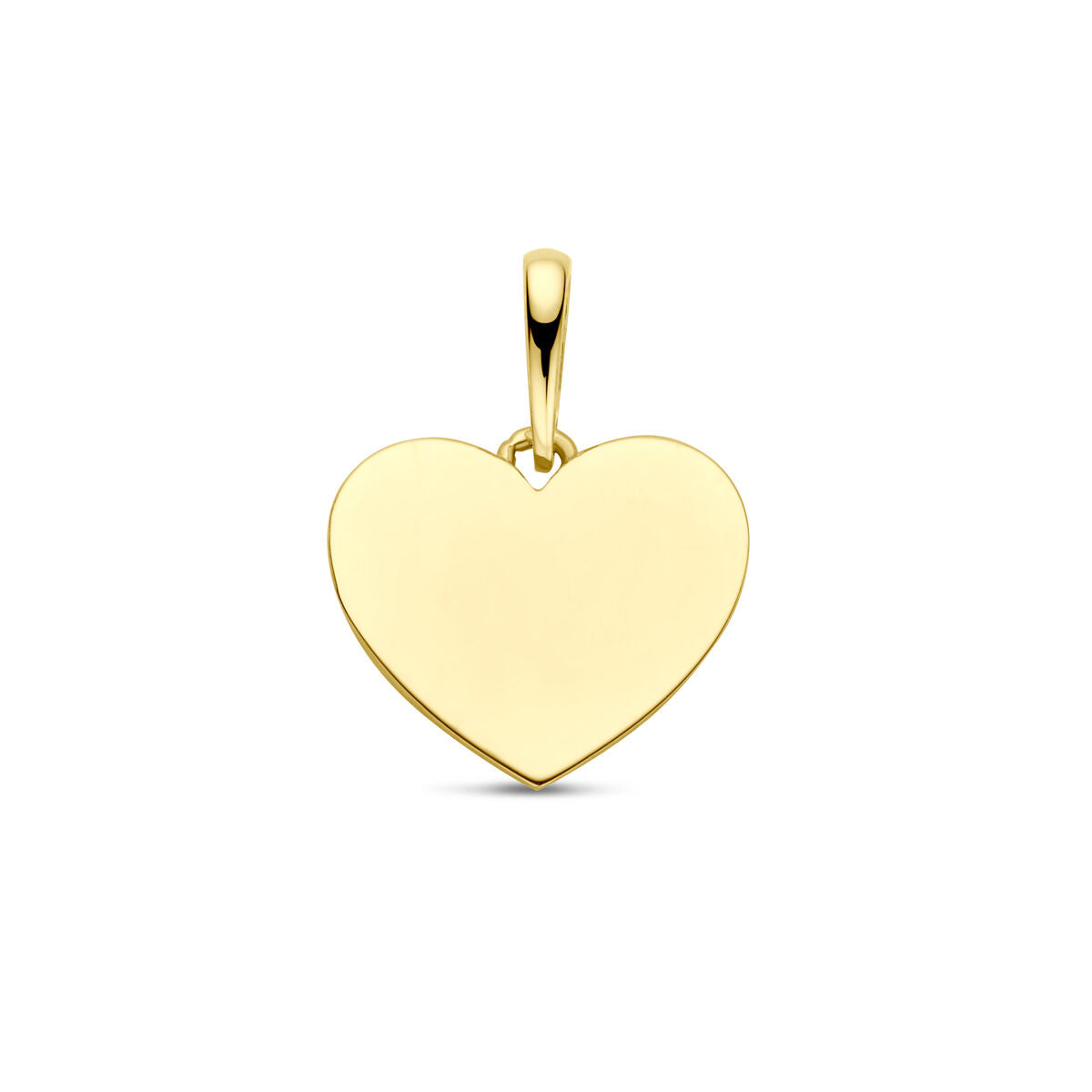 Ciondolo a forma di cuore in oro giallo 14K, superficie liscia e lucida.