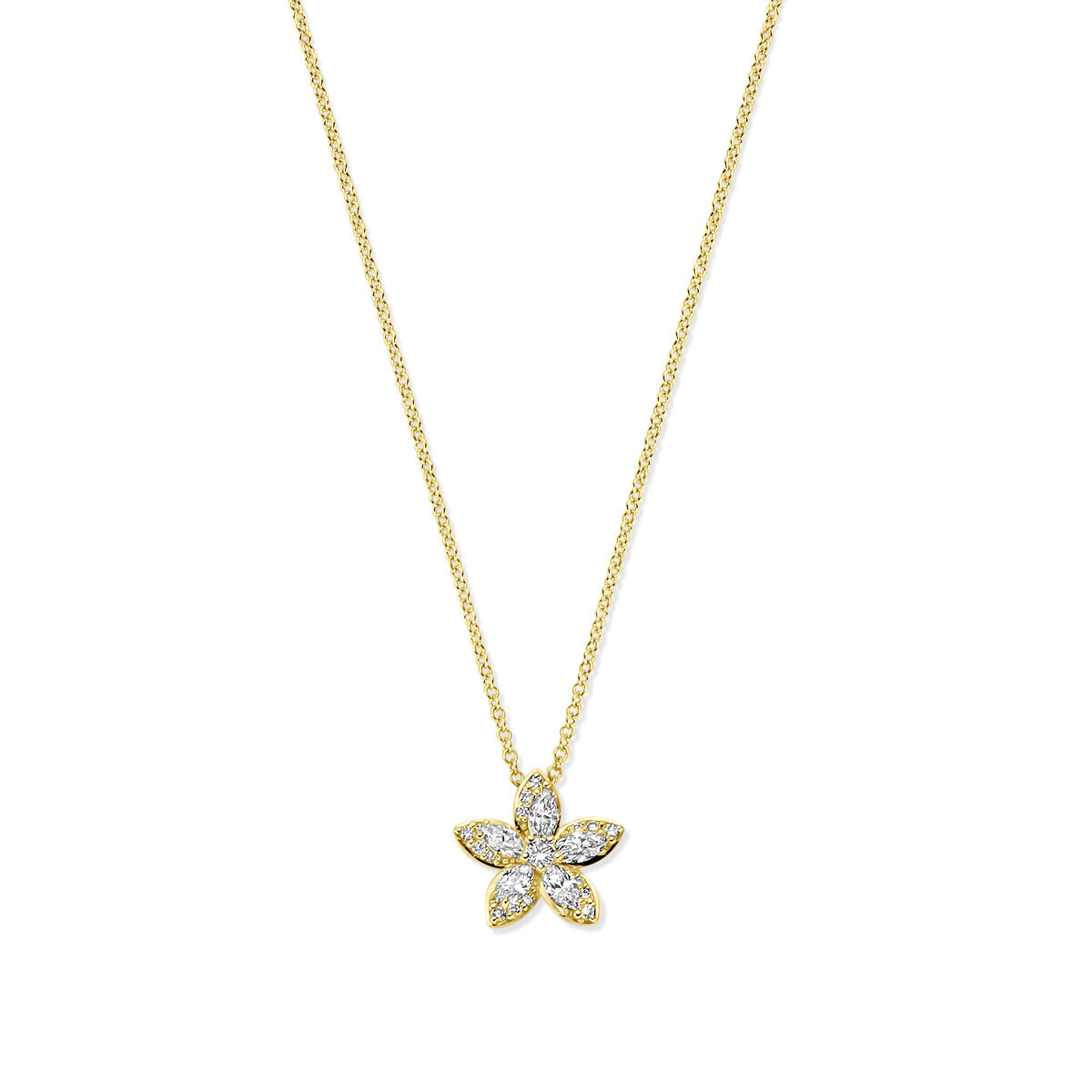 Collana con pendente a forma di fiore in oro giallo 14K con diamanti da 0,42 ct.
