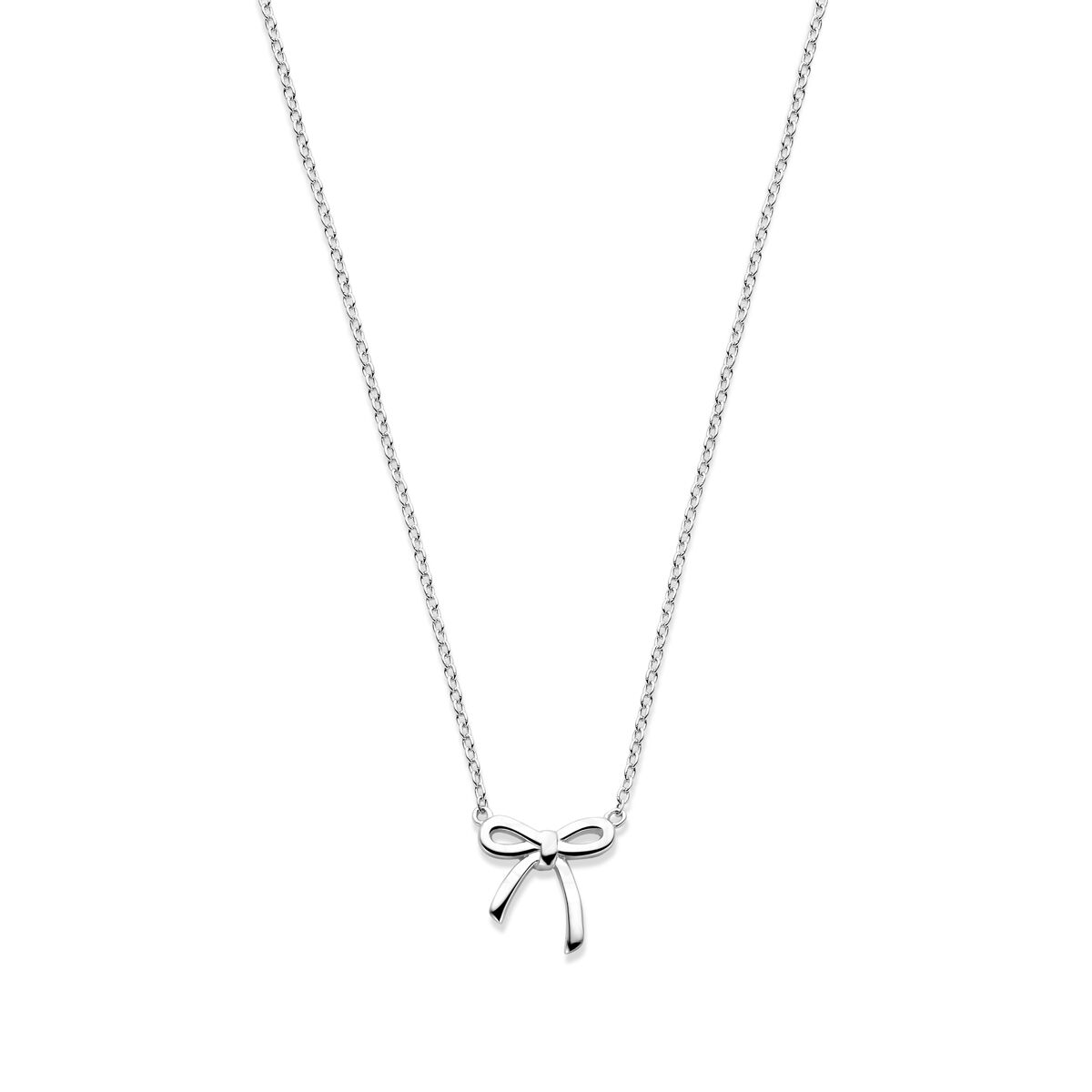 Collana con fiocco in argento rodiato, lunghezza 41-43-45 cm.