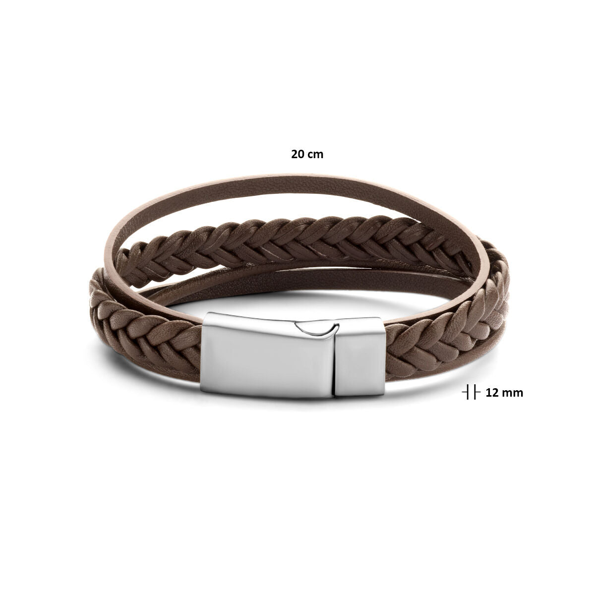 bracciale pelle marrone 12mm acciaio inox