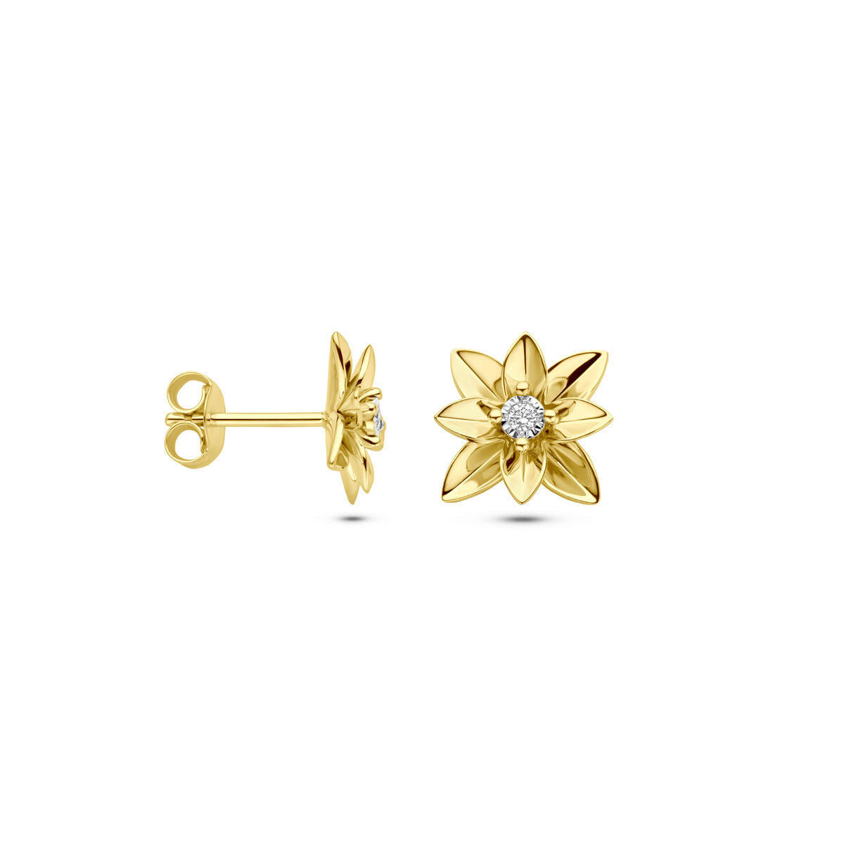 orecchini a bottone diamante 0.03ct (2x 0.015ct) h si 12 mm 14K oro bicolor giallo/bianco