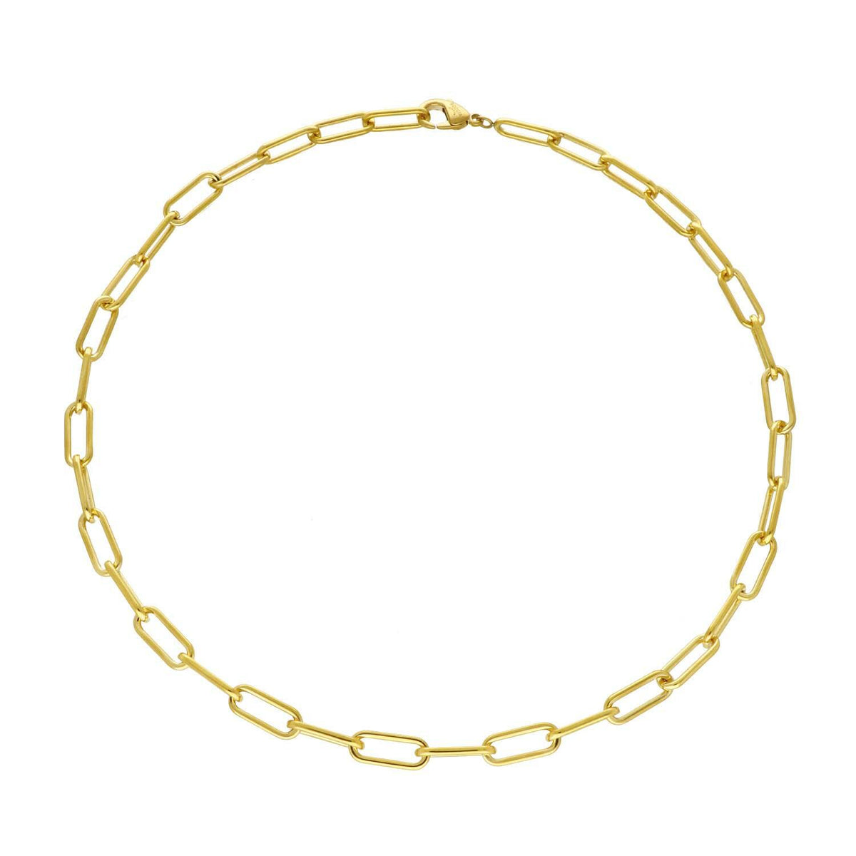 Collana in titanio placcata oro con maglie rettangolari.
