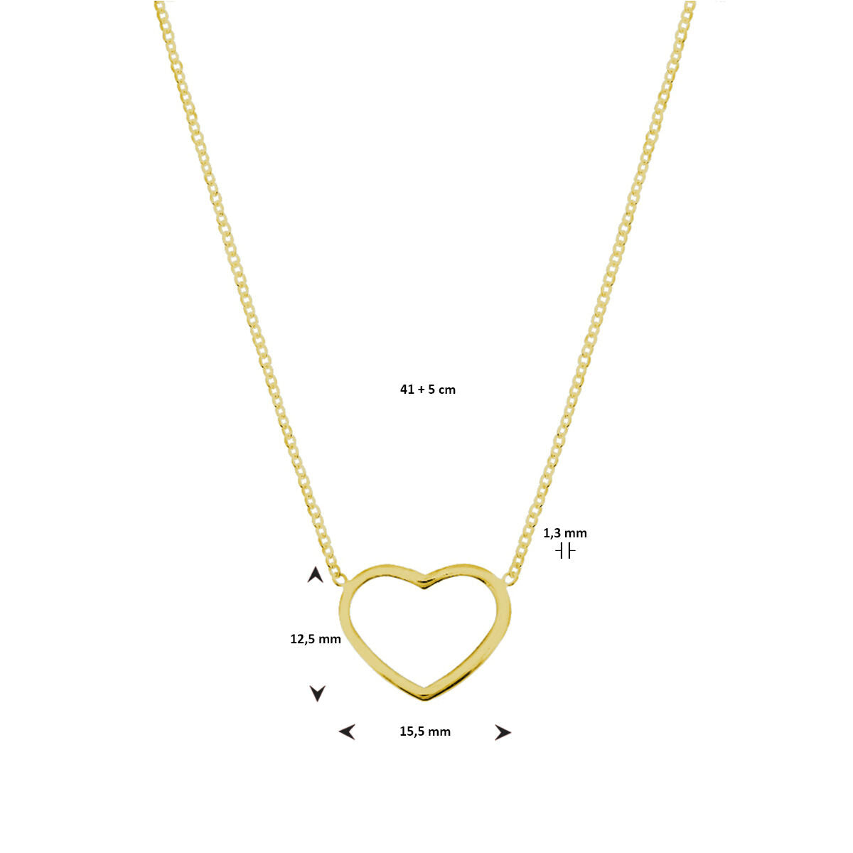collana cuore 41 + 5 cm 3 micron argento dorato (giallo)