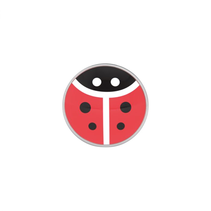 Orecchini pendenti in acciaio a forma di coccinella rossa con dettagli neri.