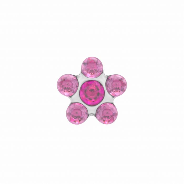 Orecchini pendenti a forma di fiore con pietre rosa in acciaio.