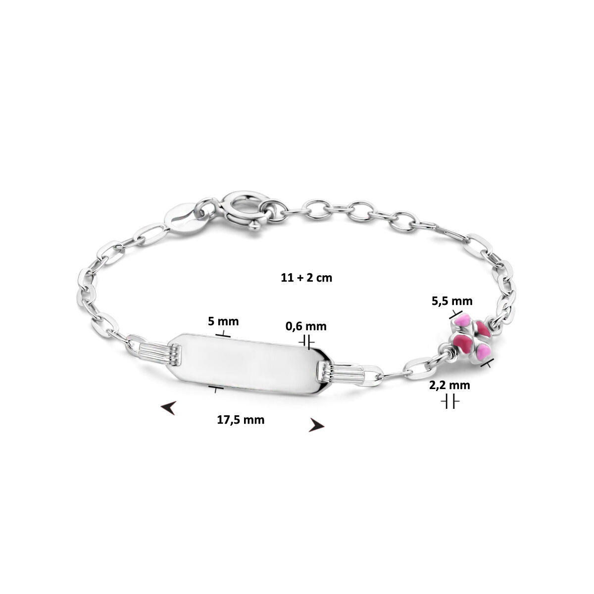 bracciale per incisione trifoglio piastra 5,0 mm 11 + 2 cm argento rodiato