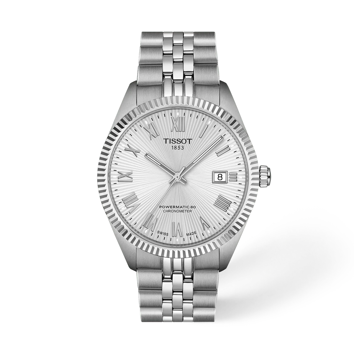 Orologio Tissot Ballade da 39 mm con cassa in acciaio inox, quadrante argentato e bracciale a maglia rolò.