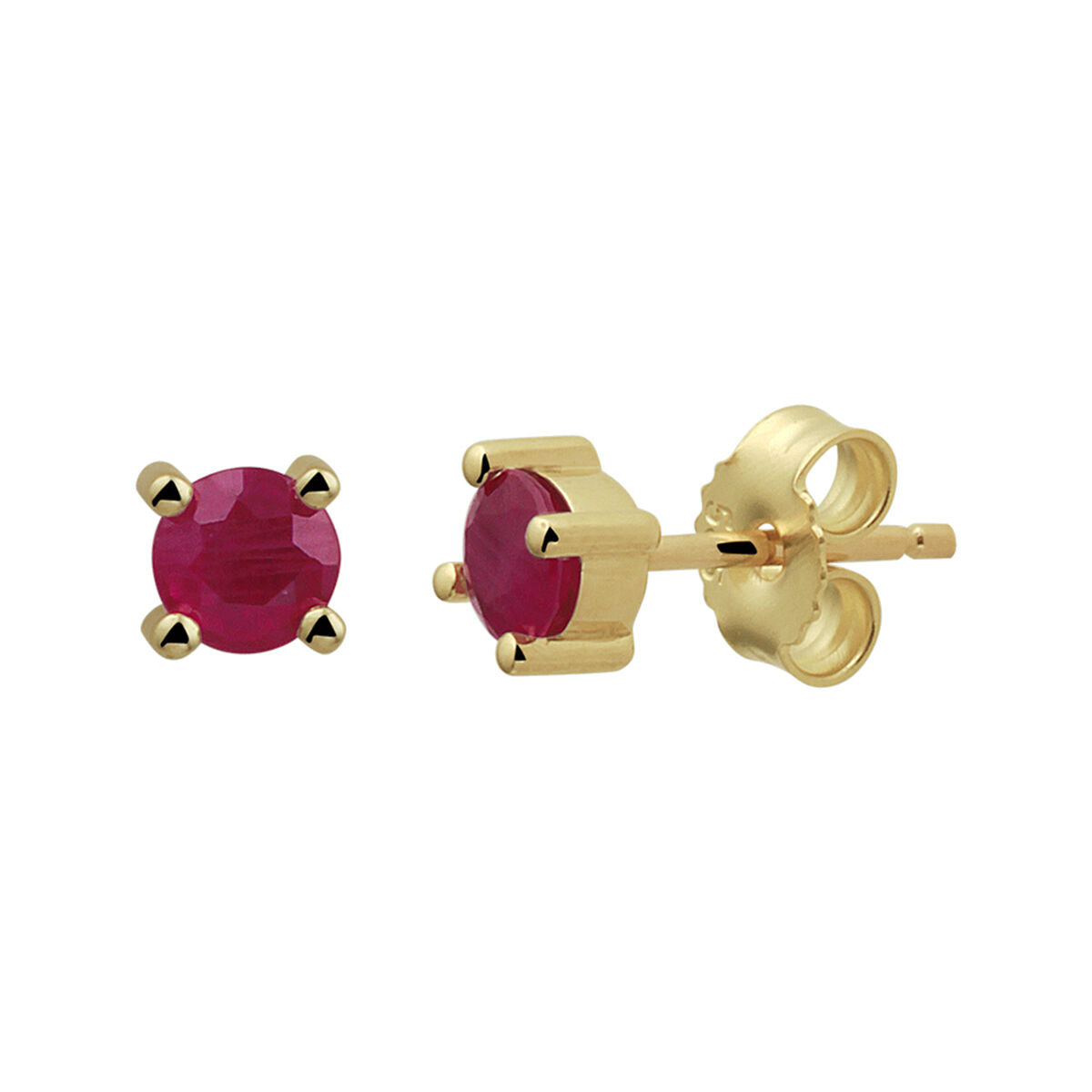 Orecchini in oro giallo 14K con rubini rotondi incastonati.