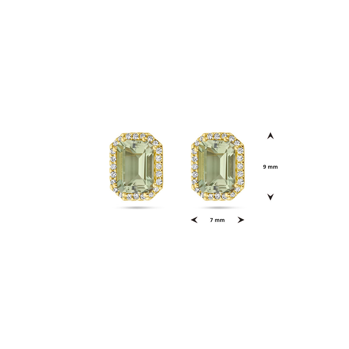 orecchini a bottone ametista verde e diamante 0.14ct (2x 0.07ct) h si halo 18K oro giallo