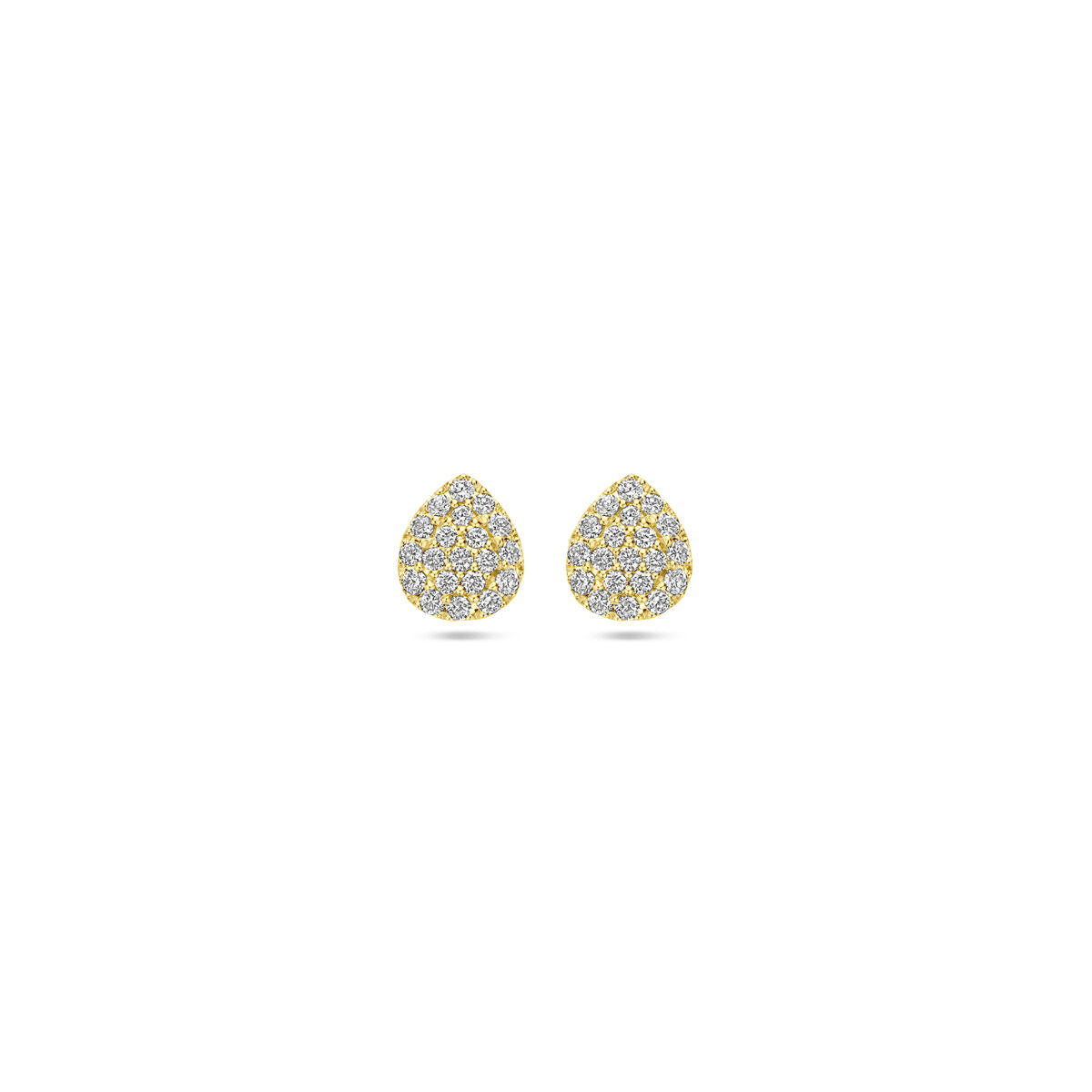 Orecchini a forma di goccia in oro giallo 14K con diamanti da 0,21 ct (2x 0,105 ct), diametro 6 mm.