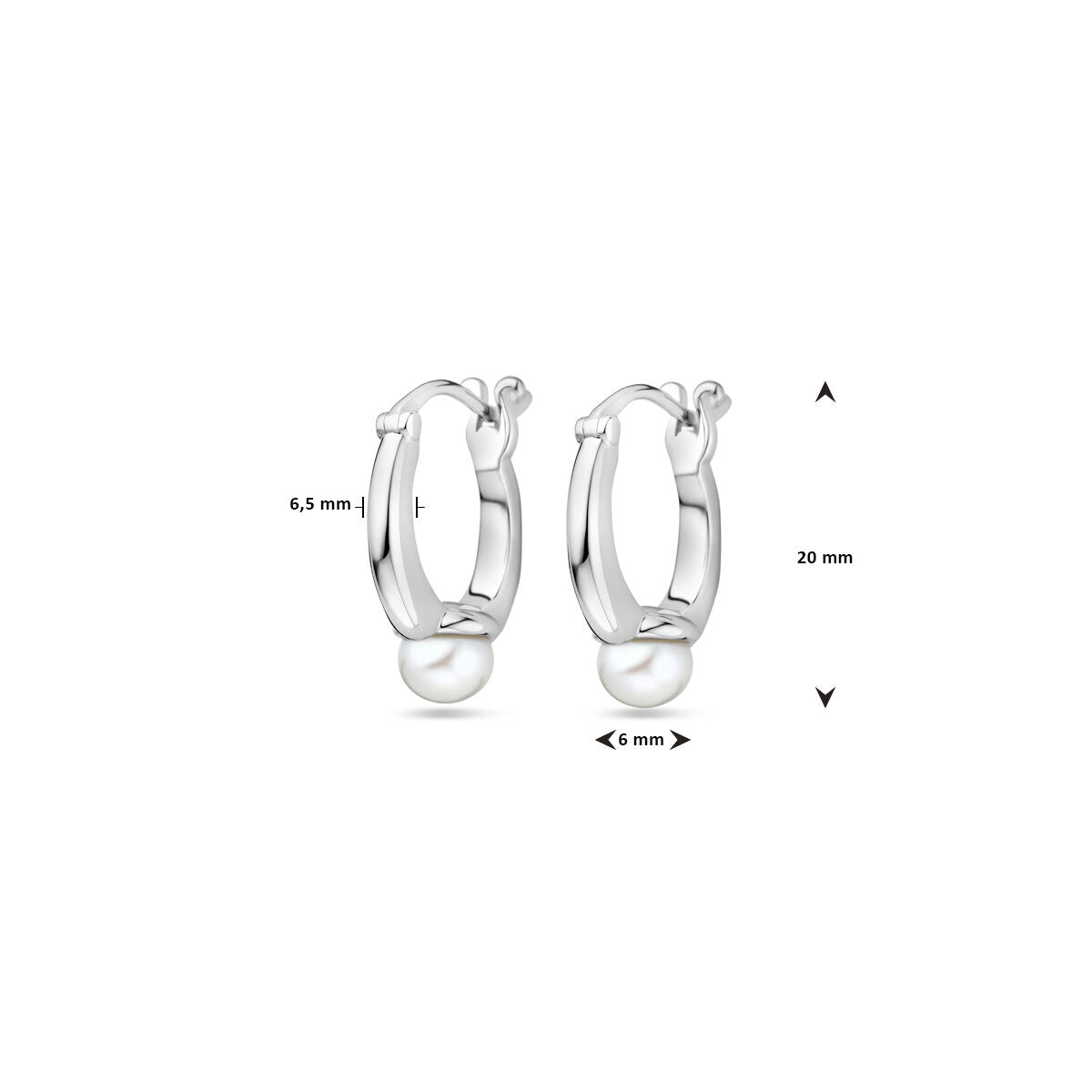 Orecchini a cerchio perla 20 mm argento rodiato