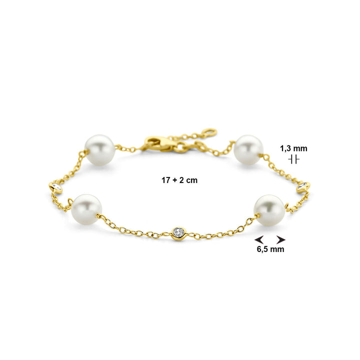 Gouden armband dames parel en zirkonia 14K