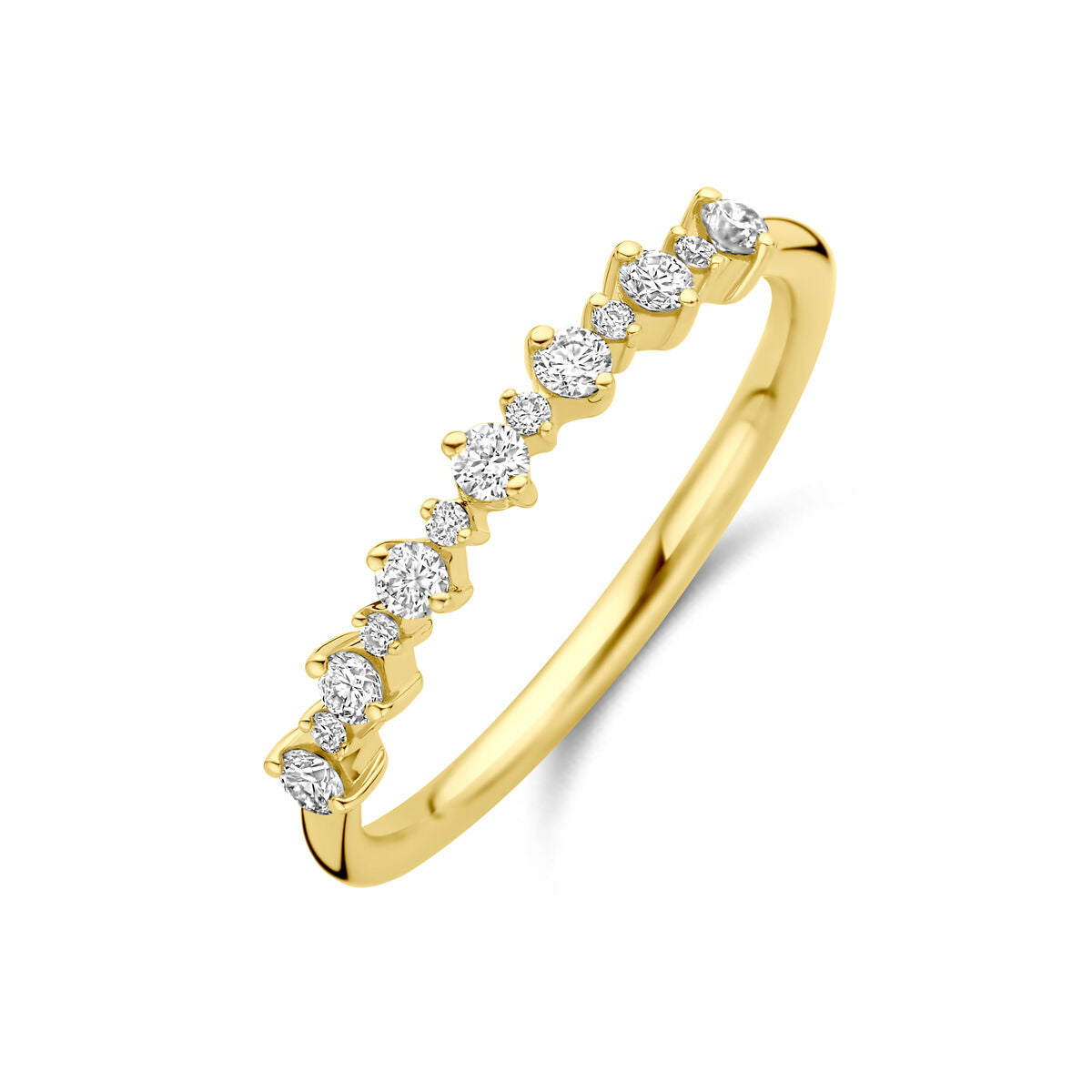 anello in oro giallo 14K con diamanti lab-grown da 0,23 ct, design ondulato.
