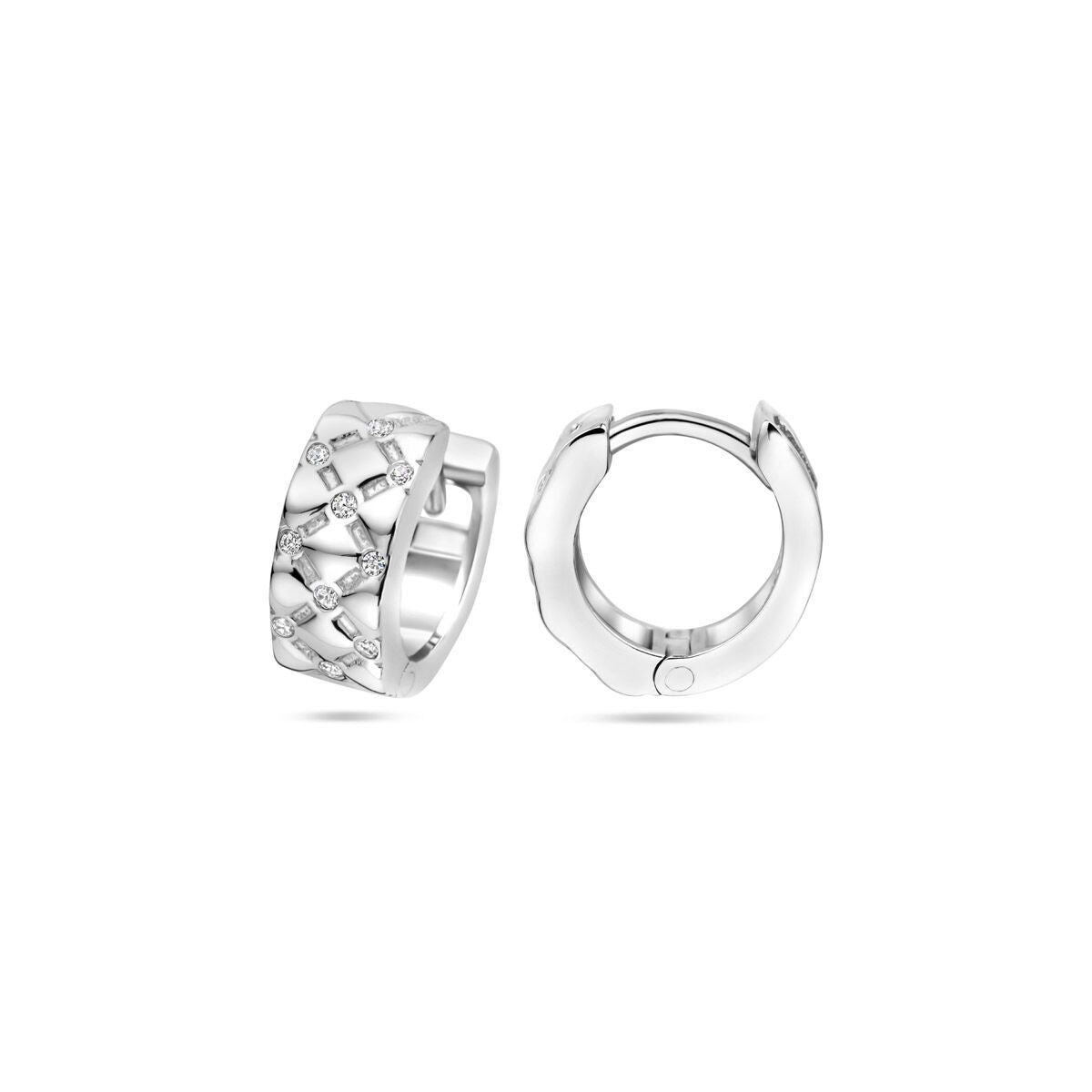 orecchini a cerchio a scatto zirconia 13 mm argento rodiato