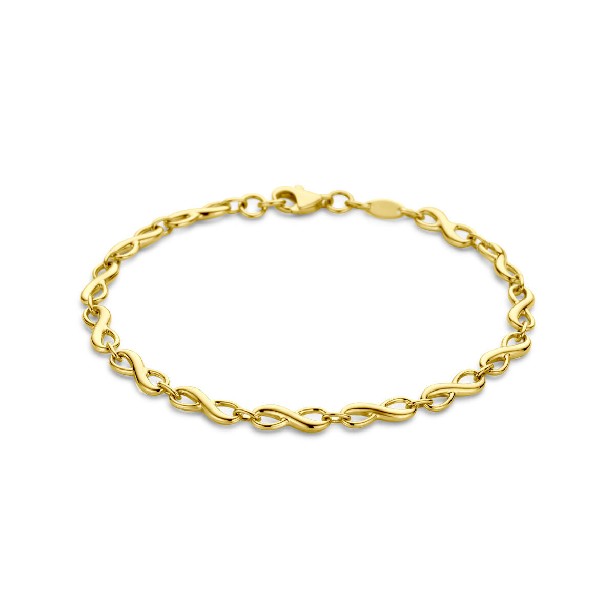 Bracciale in oro giallo 14K con motivo infinito, design elegante e raffinato.