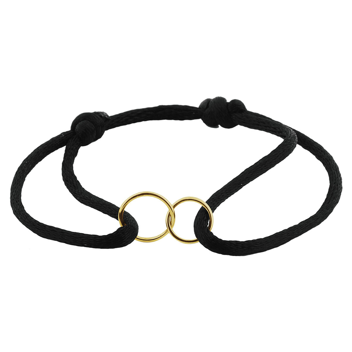 Bracciale in nylon nero con cerchi in oro 14K.