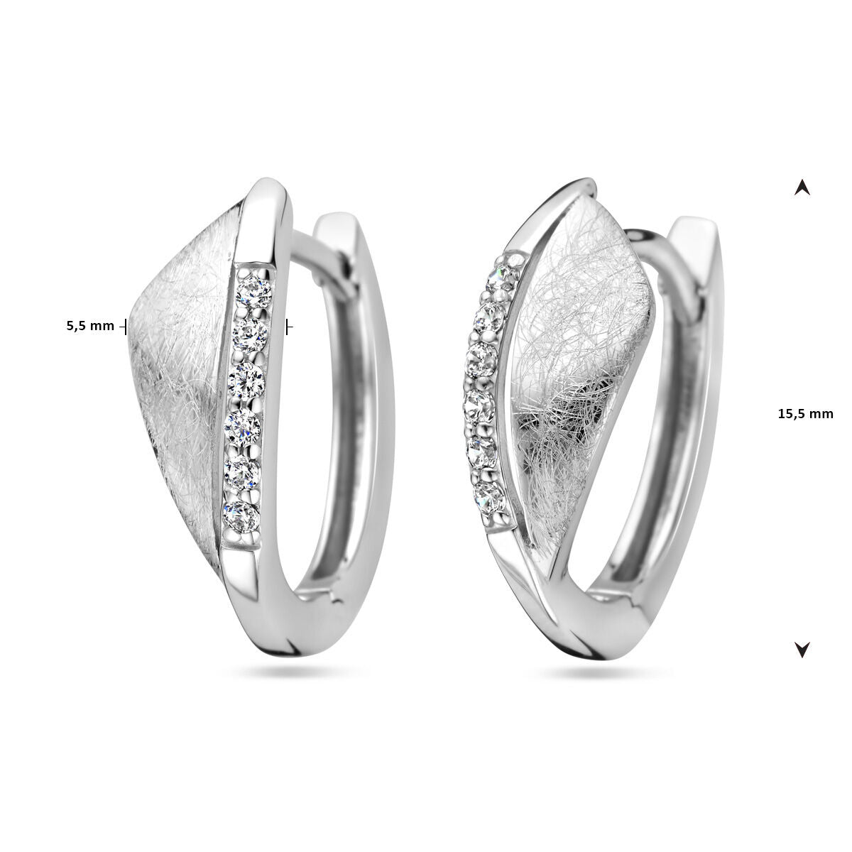 orecchini a cerchio con zirconi effetto graffiato argento rodiato