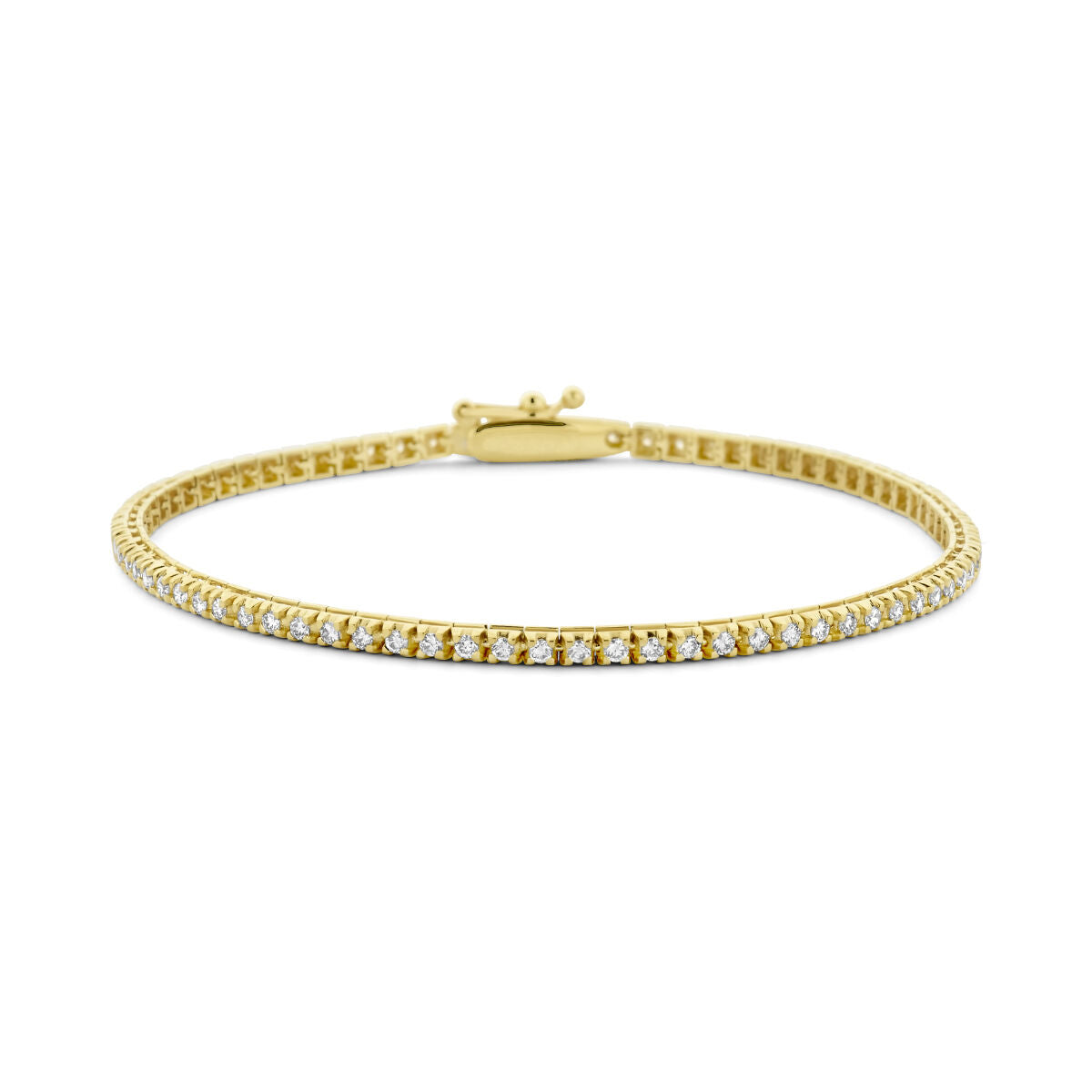 Bracciale tennis in oro giallo 14K con diamanti da 1.00ct, larghezza 2,0 mm, lunghezza 17,5 cm.