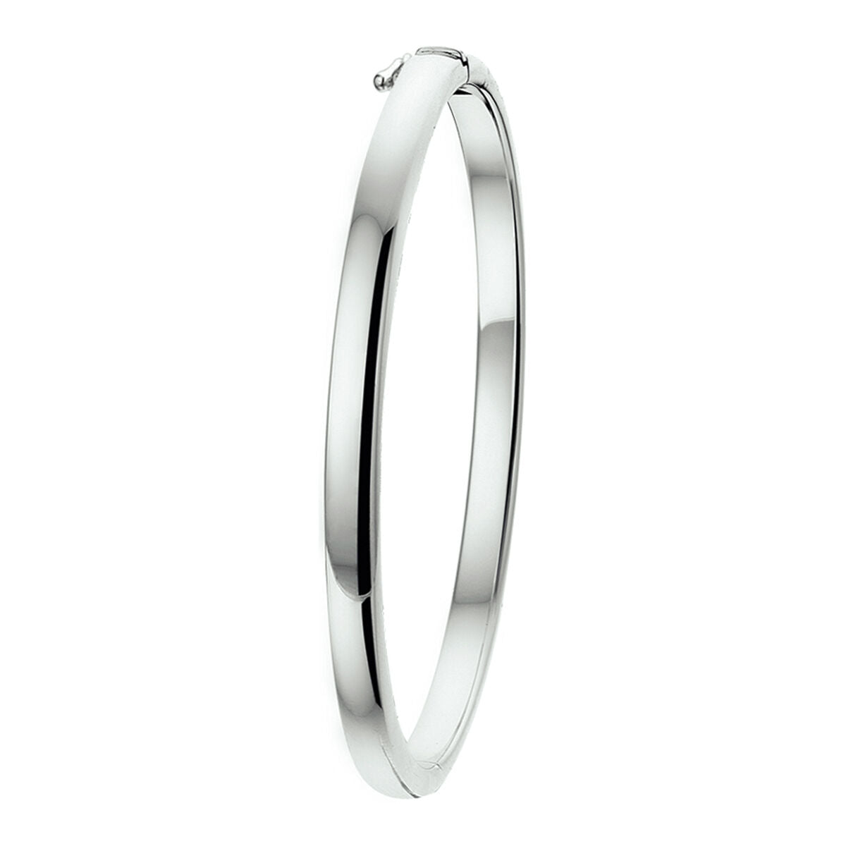 Bracciale rigido in argento rodiato, tubo bombato di 4 mm di spessore.