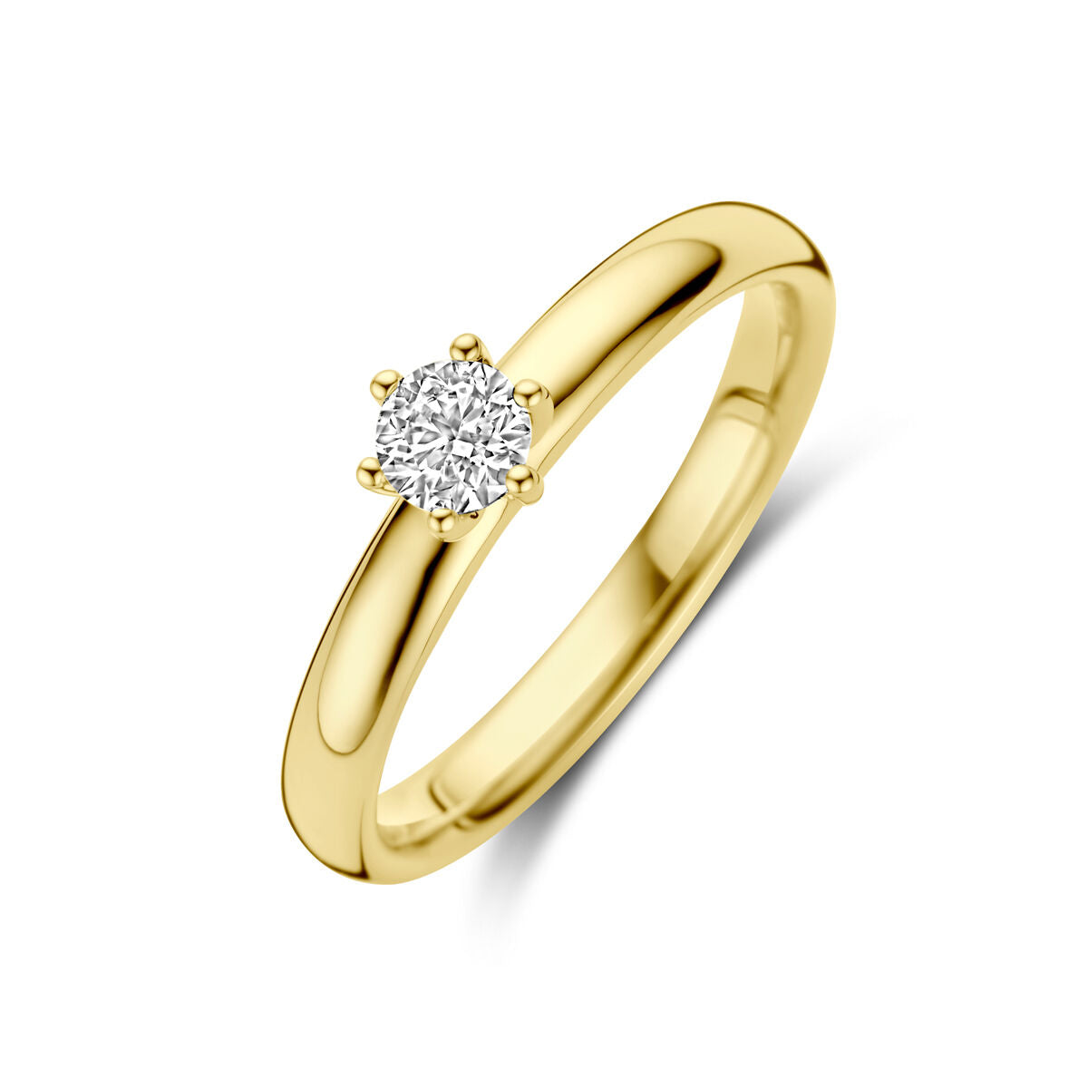 Anello in oro giallo 14K con diamante di 0,25 ct, design semplice e brillante.