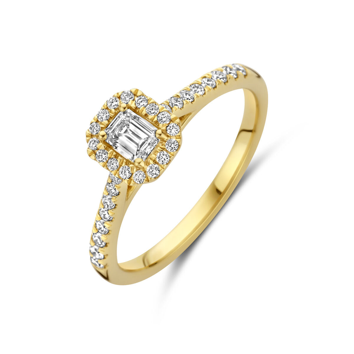 Anello in oro giallo 14K con diamante lab-grown centrale di 0,48 ct e pavé di diamanti.