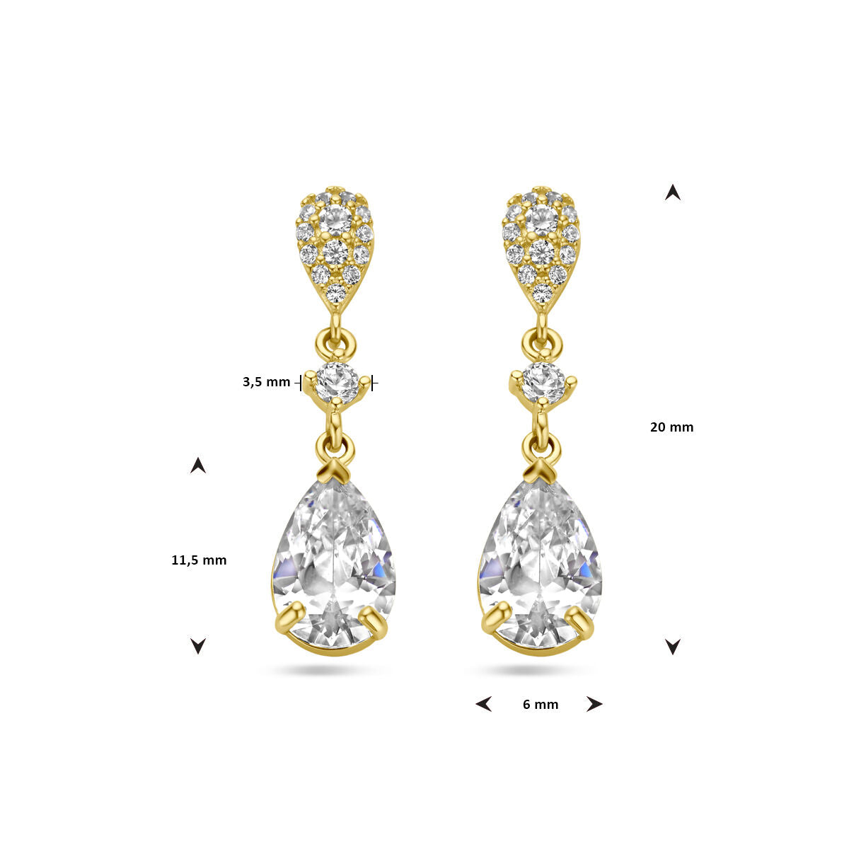 orecchini pendenti con zircone in oro giallo 14K