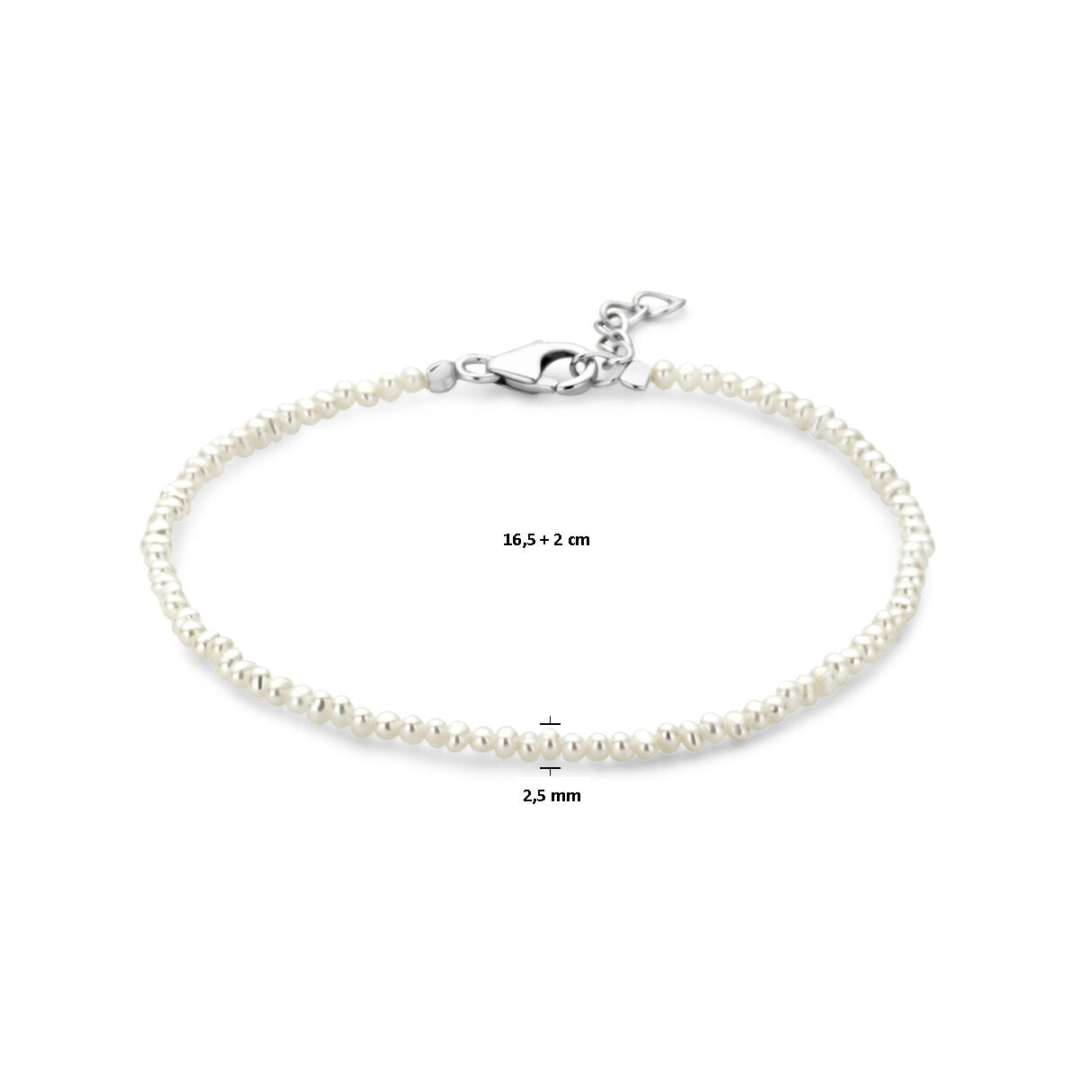 Bracciale perle 16,5 + 2 cm argento rodiato