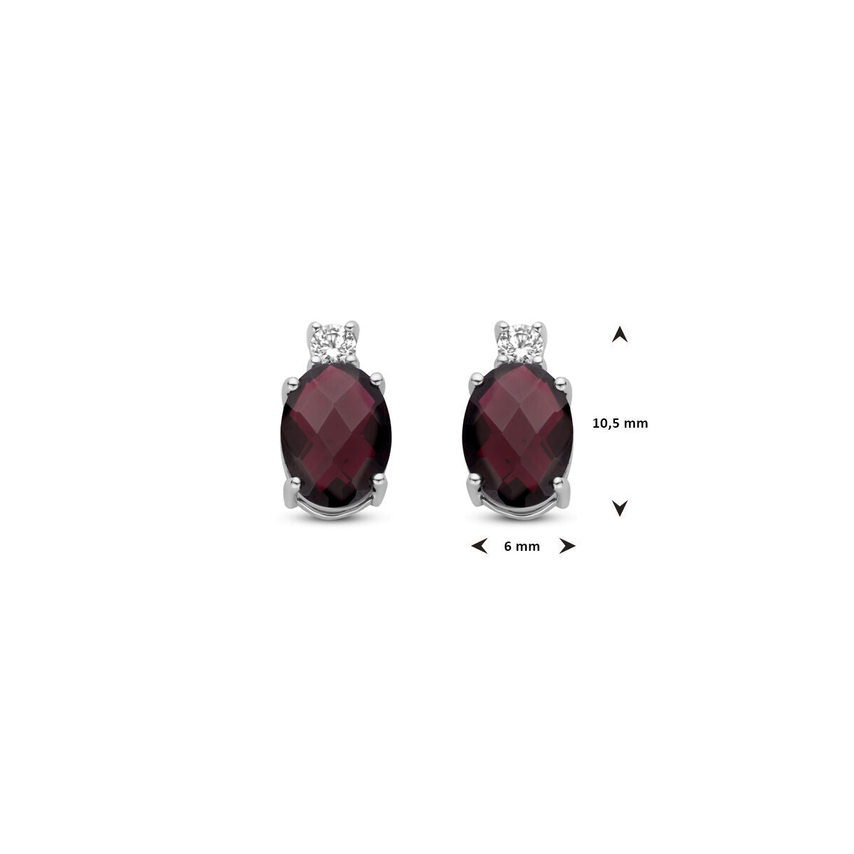 orecchini a bottone granato e zirconia 10,5 mm argento rodiato