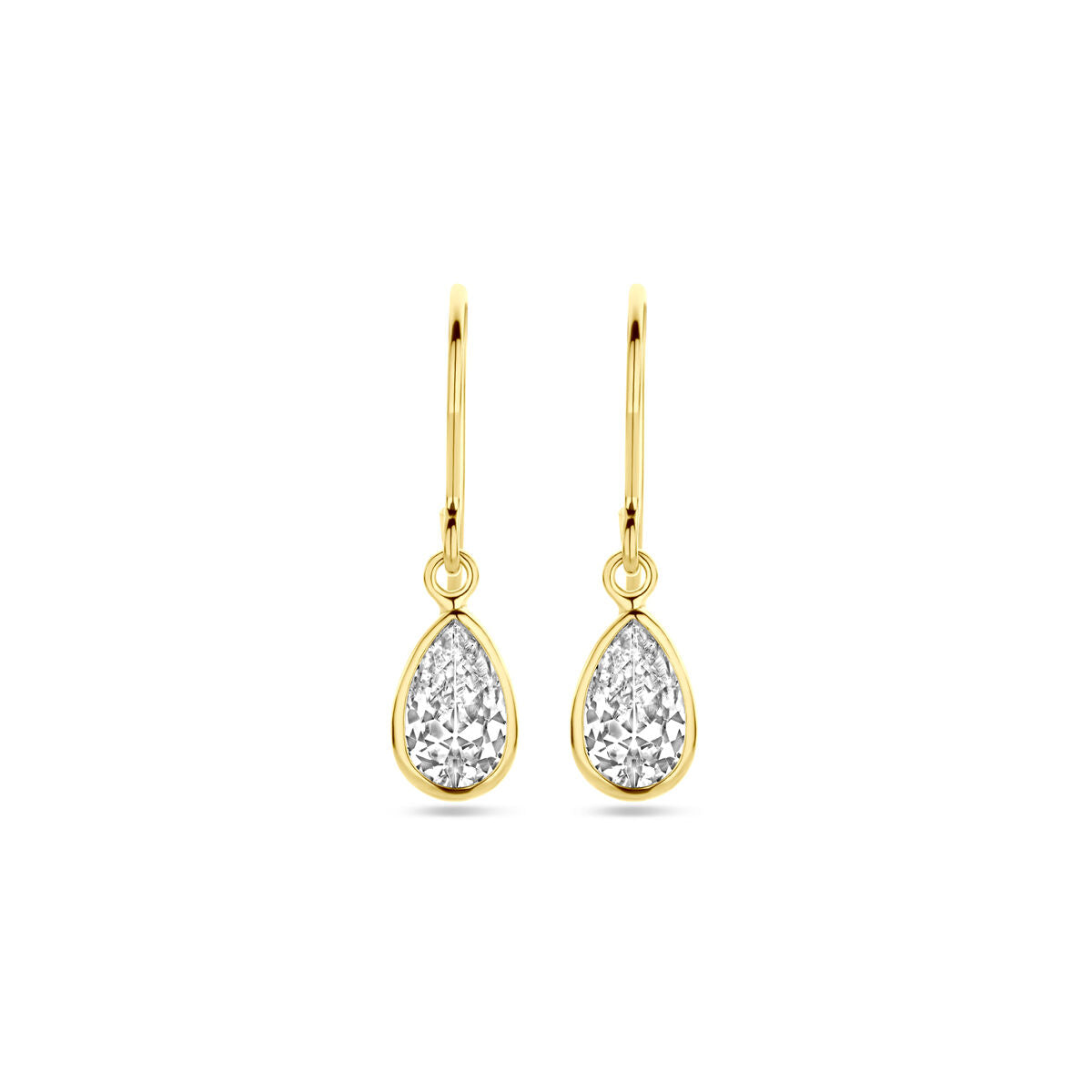 Orecchini pendenti a goccia in zircone con montatura in oro giallo 14K.